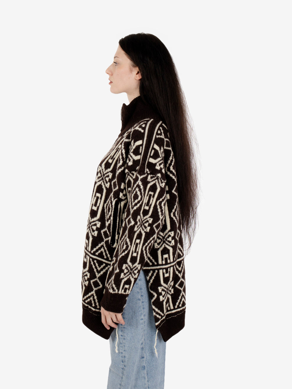 Cardigan con zip fantasia caffè