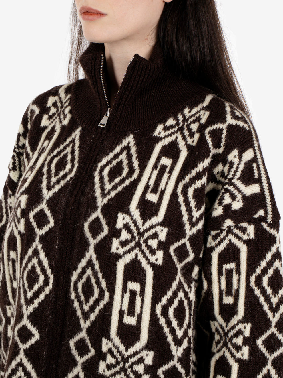 Cardigan con zip fantasia caffè