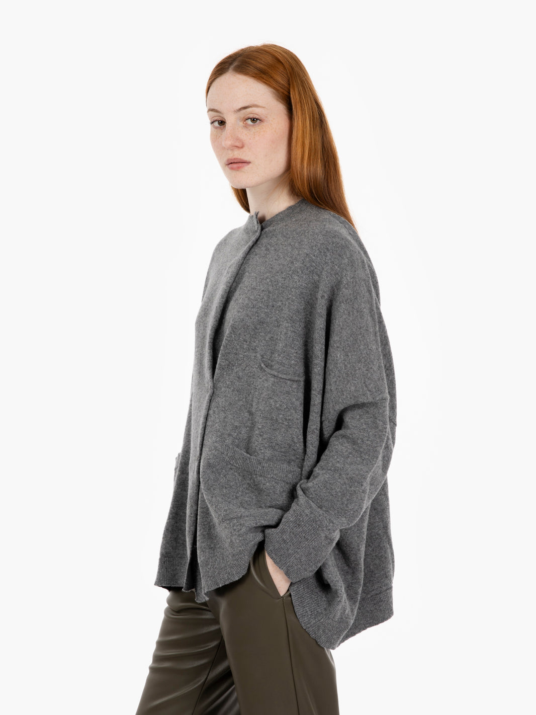 Stone double-breasted wool cardigan
