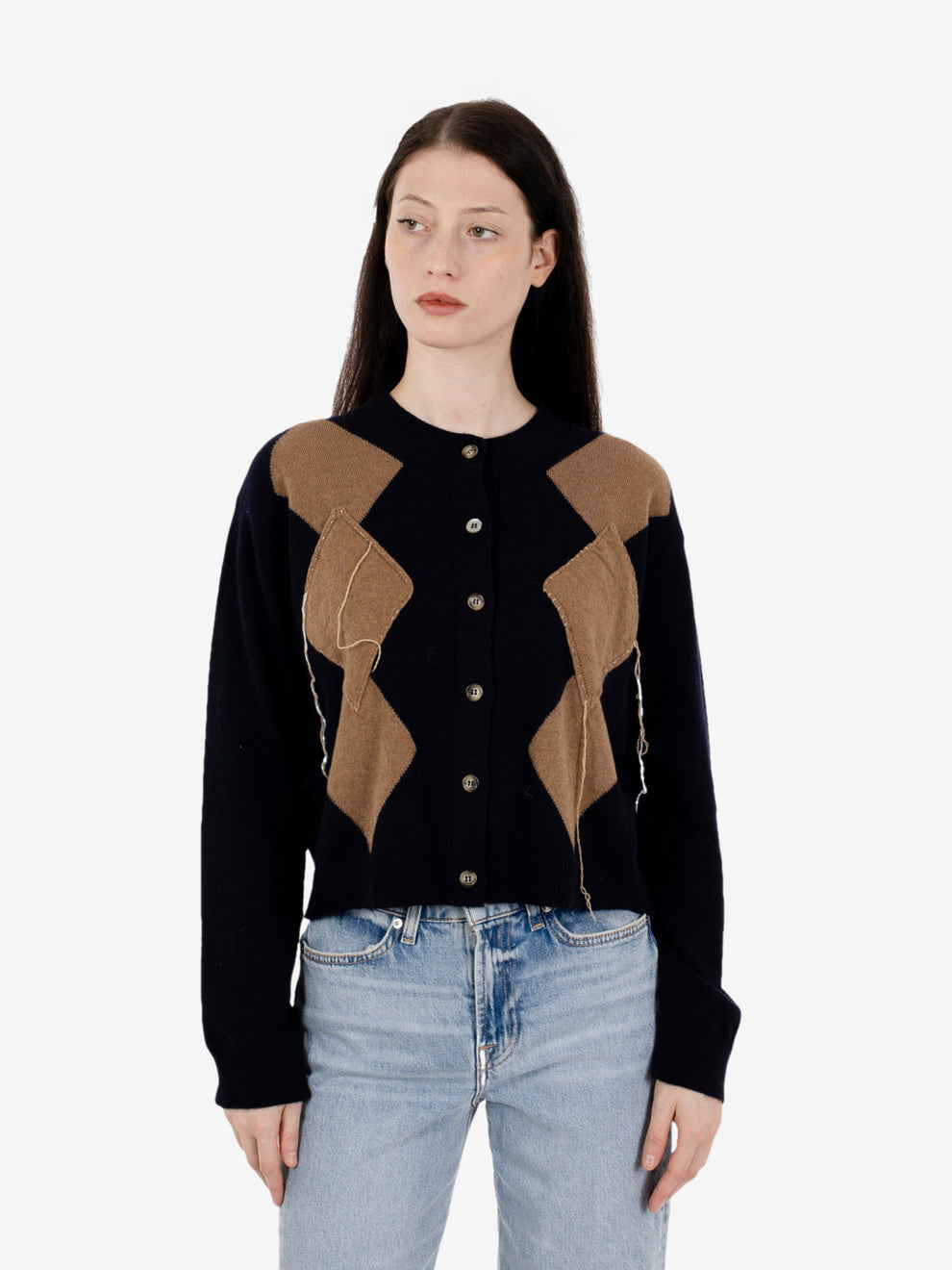 Cardigan in misto lana cannella / blu