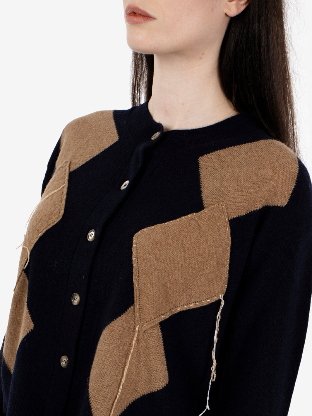 Cardigan in misto lana cannella / blu