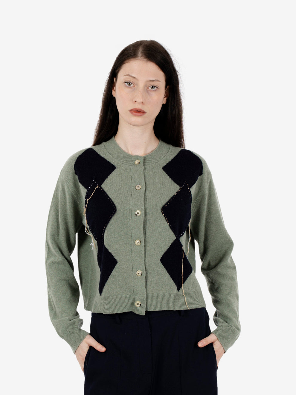 Cardigan in misto lana salvia / blu