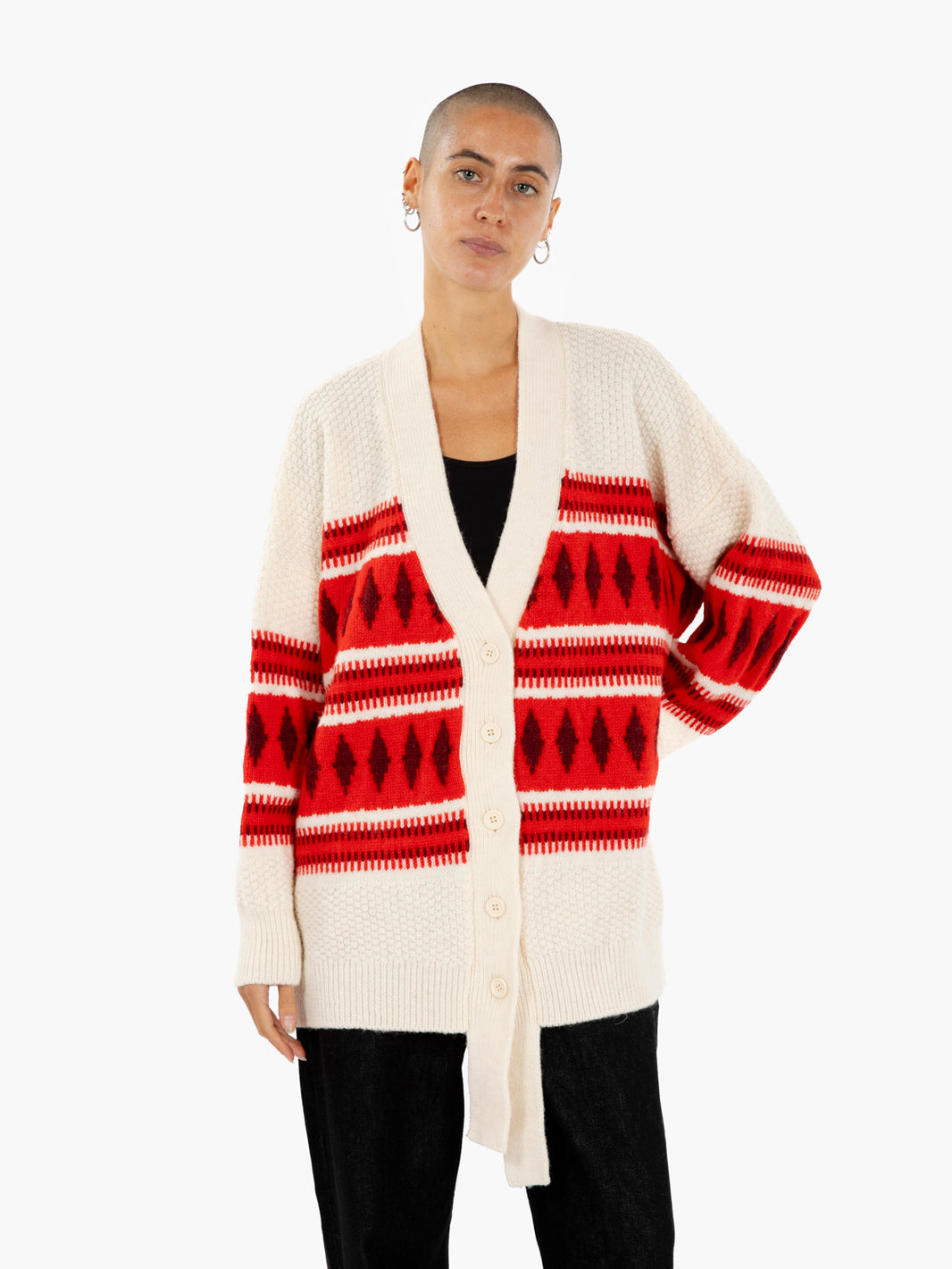 Cardigan jacquard in lana rosso