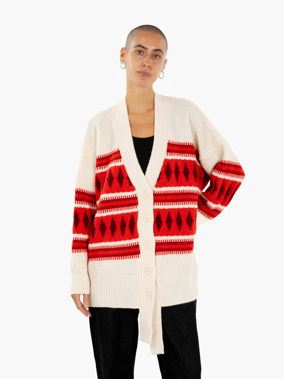 Cardigan jacquard in lana rosso