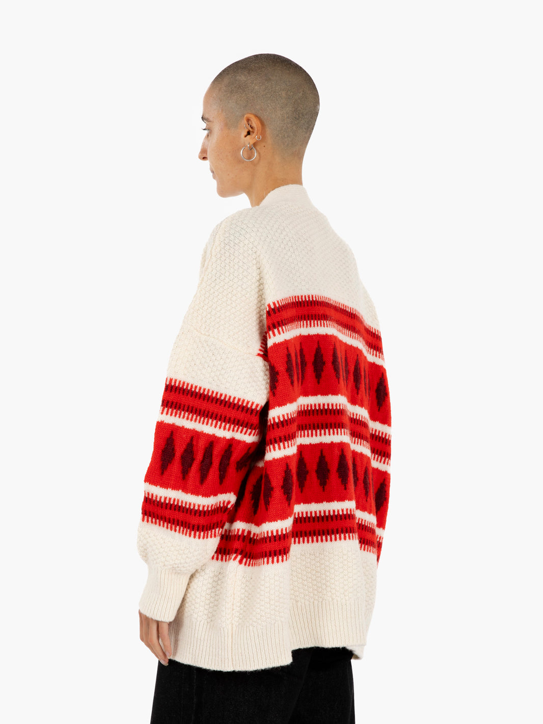 Cardigan jacquard in lana rosso