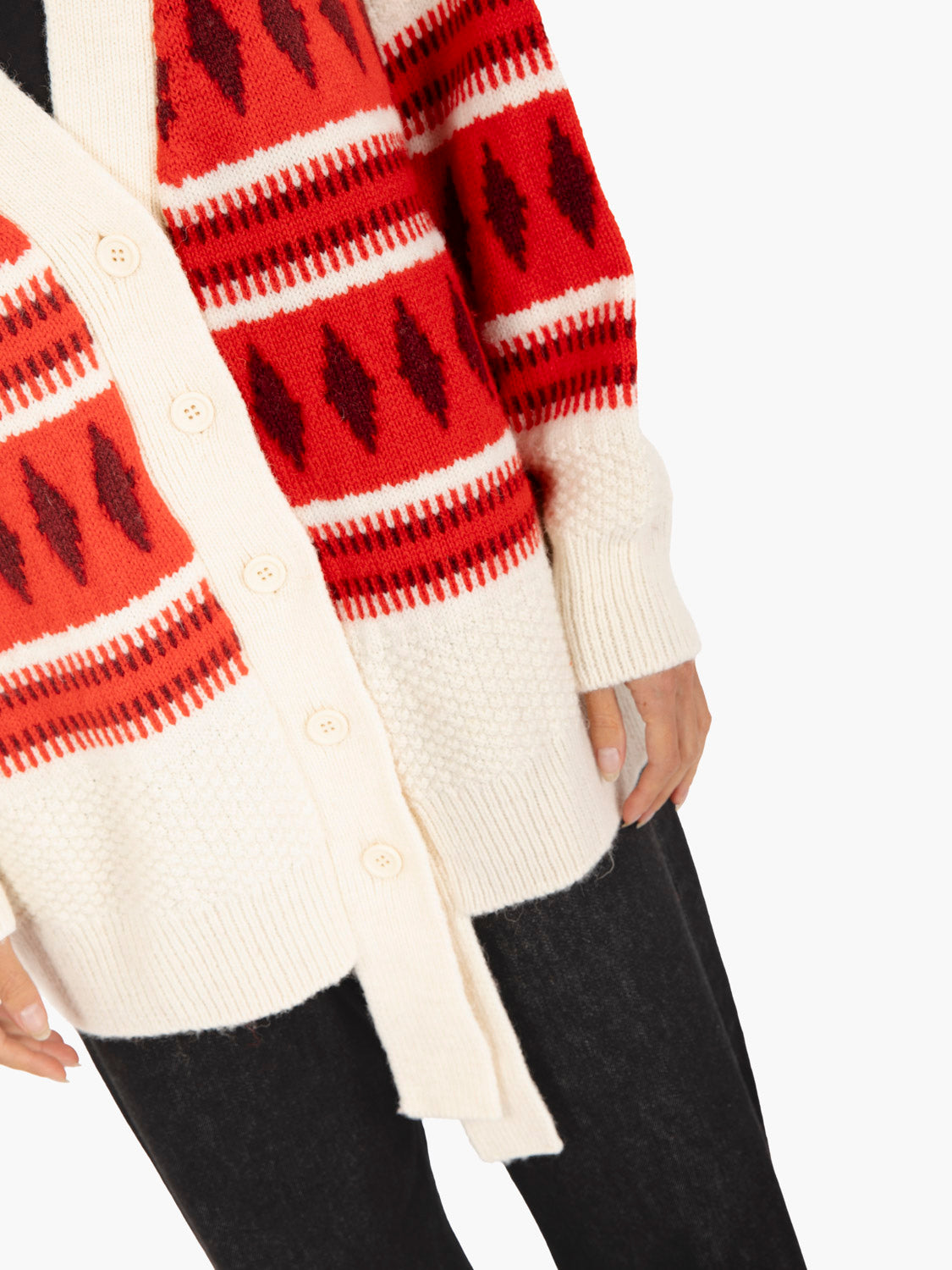 Cardigan jacquard in lana rosso
