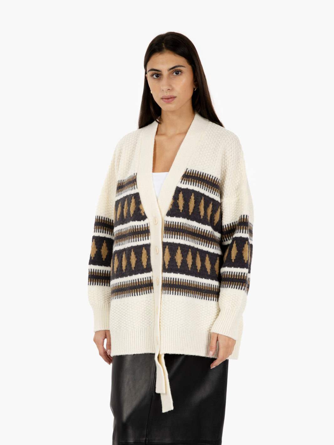 Cardigan jacquard in lana stone