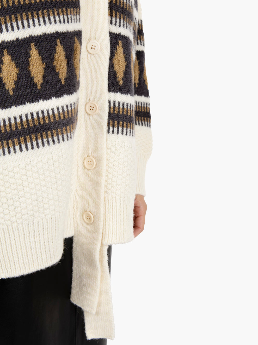 Cardigan jacquard in lana stone