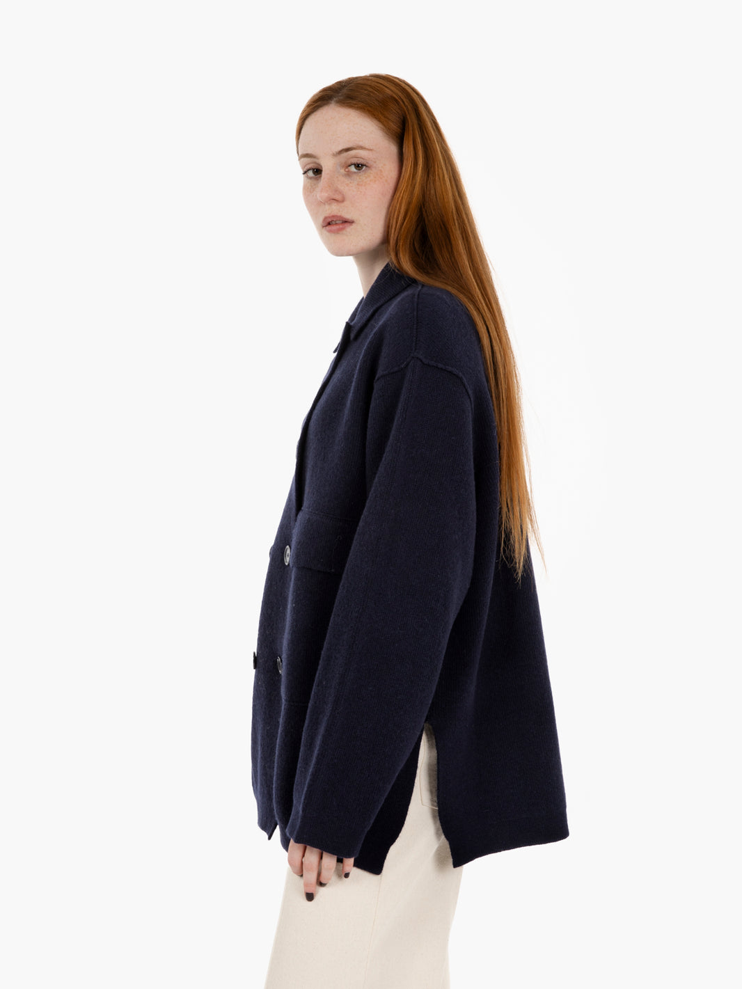 Giacca doppiopetto over in lana blu notte