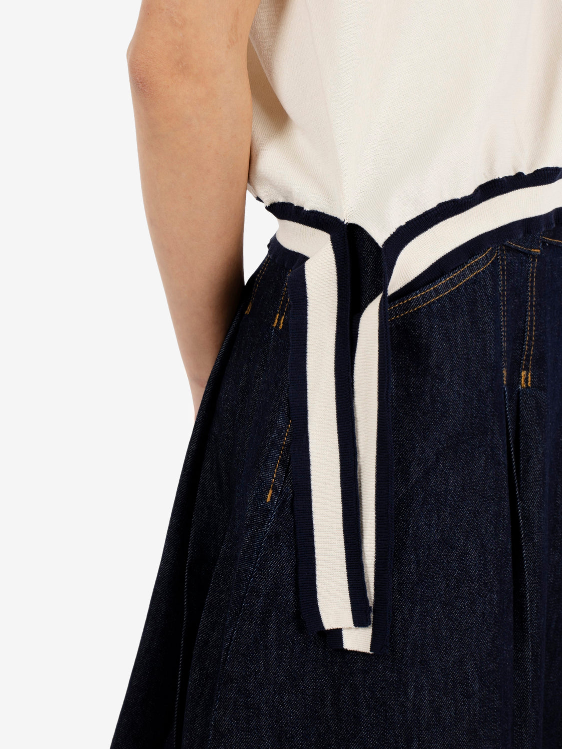 Asymmetric chalk / blue cotton waistcoat
