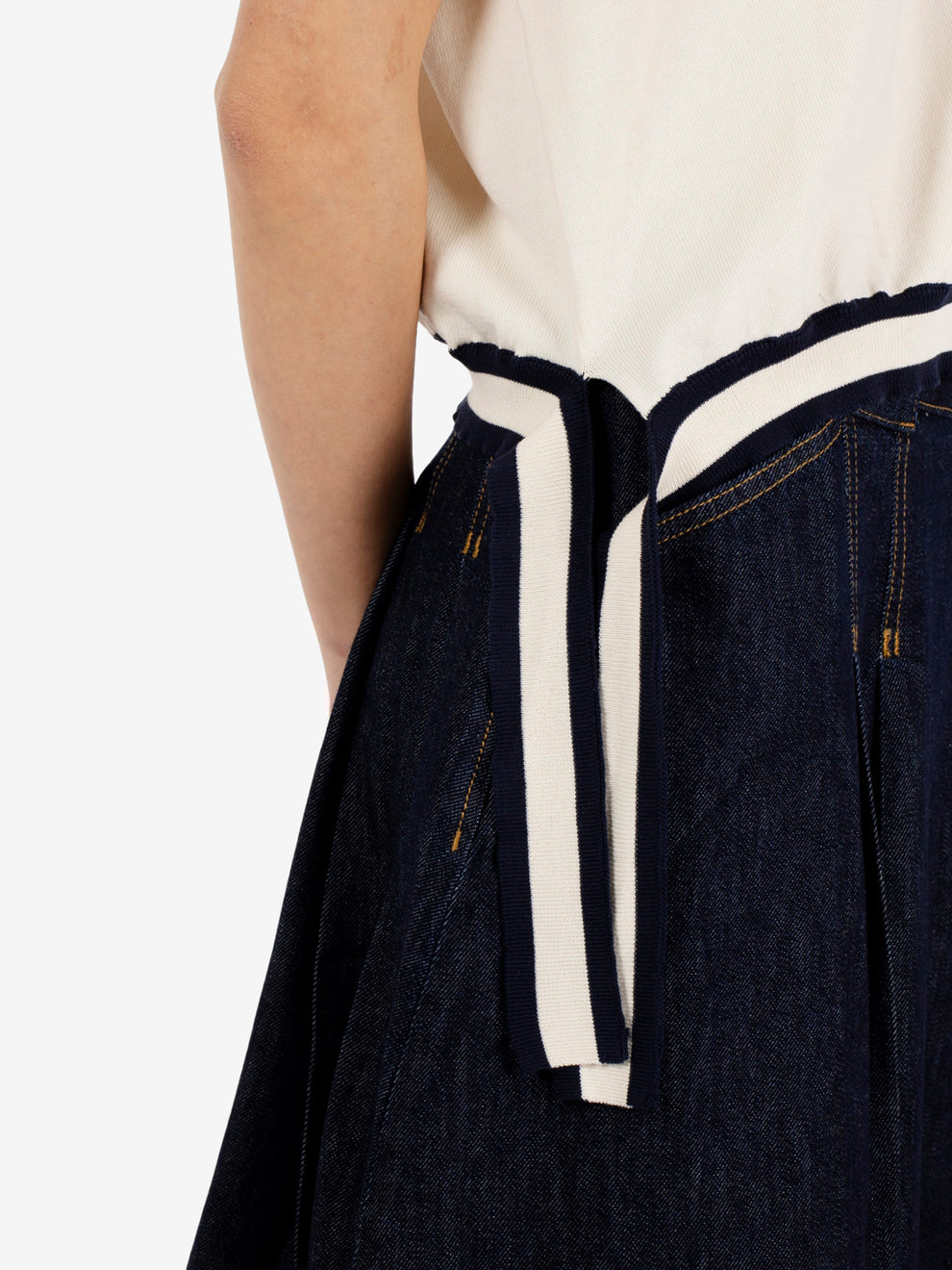 Asymmetric chalk / blue cotton waistcoat