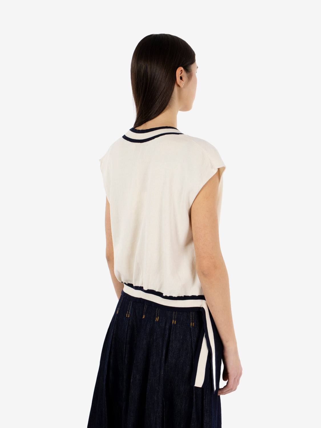Asymmetric chalk / blue cotton waistcoat