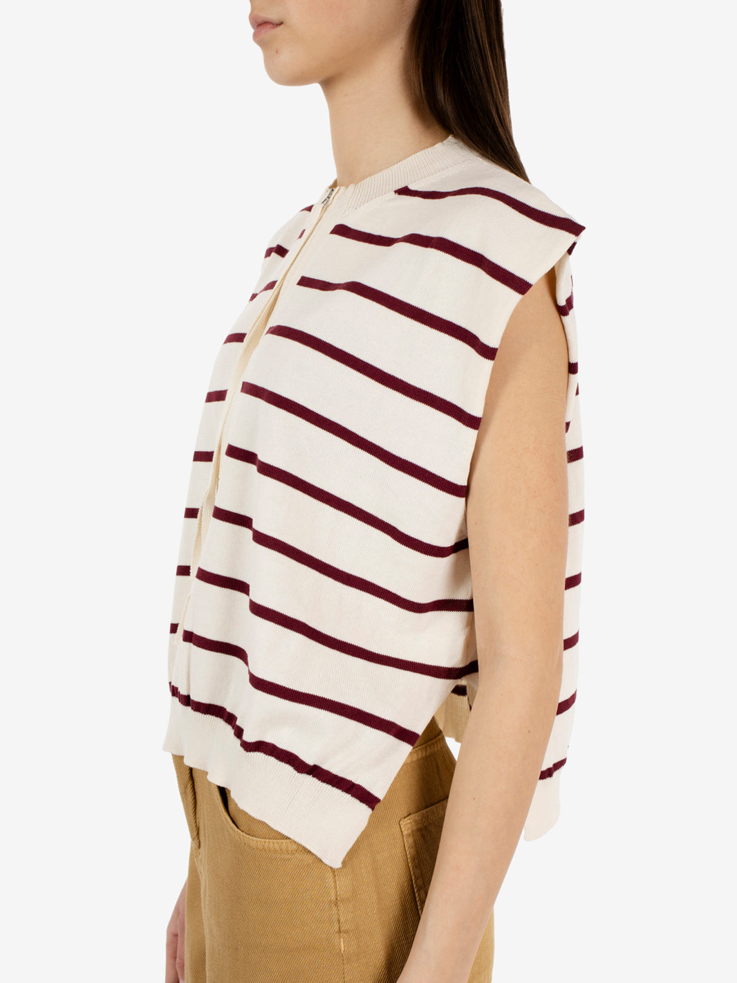 Gilet con zip a righe bianco / bordeaux