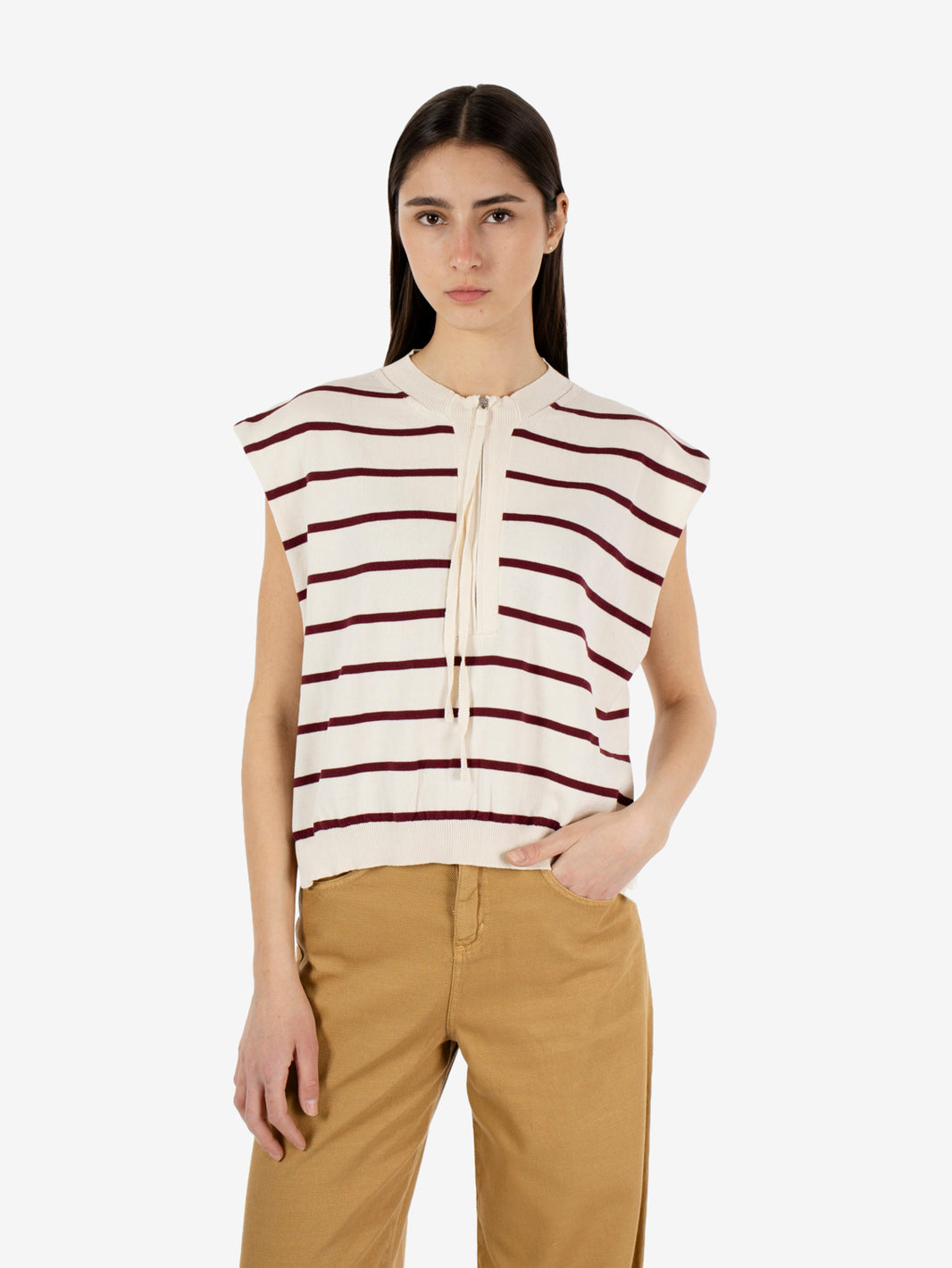 Gilet con zip a righe bianco / bordeaux