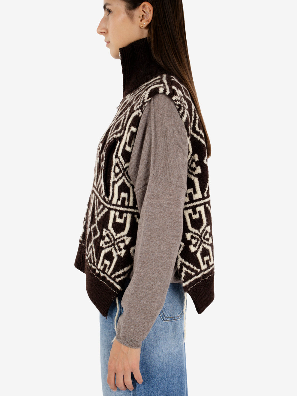 Gilet con zip fantasia caffè