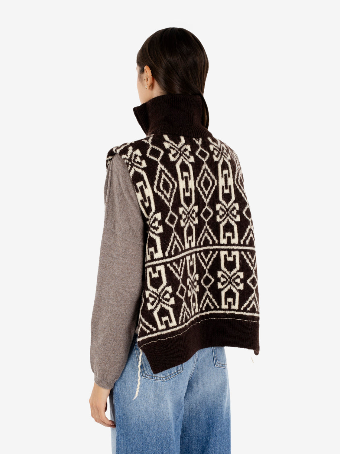 Gilet con zip fantasia caffè