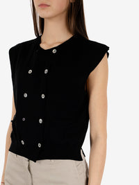 Black double-breasted knit vest