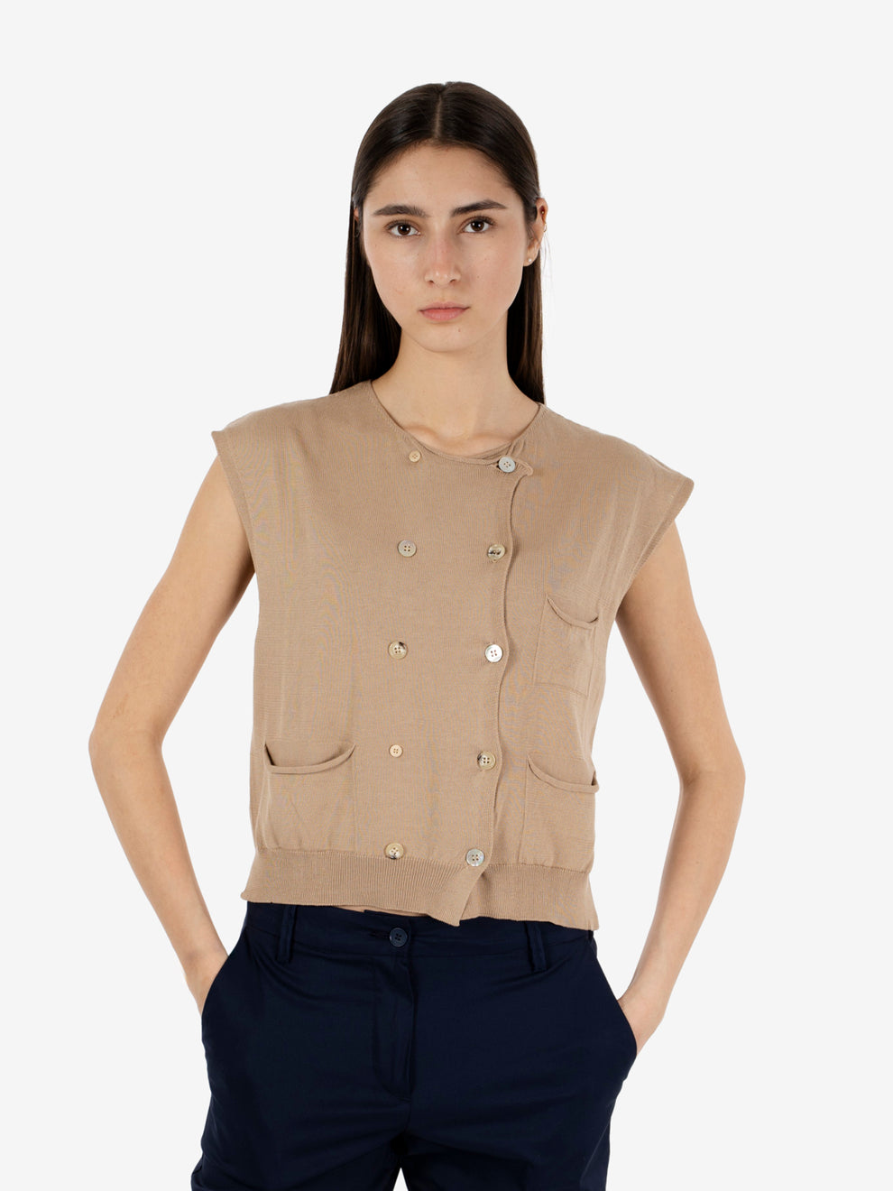 Double-breasted safari knit vest