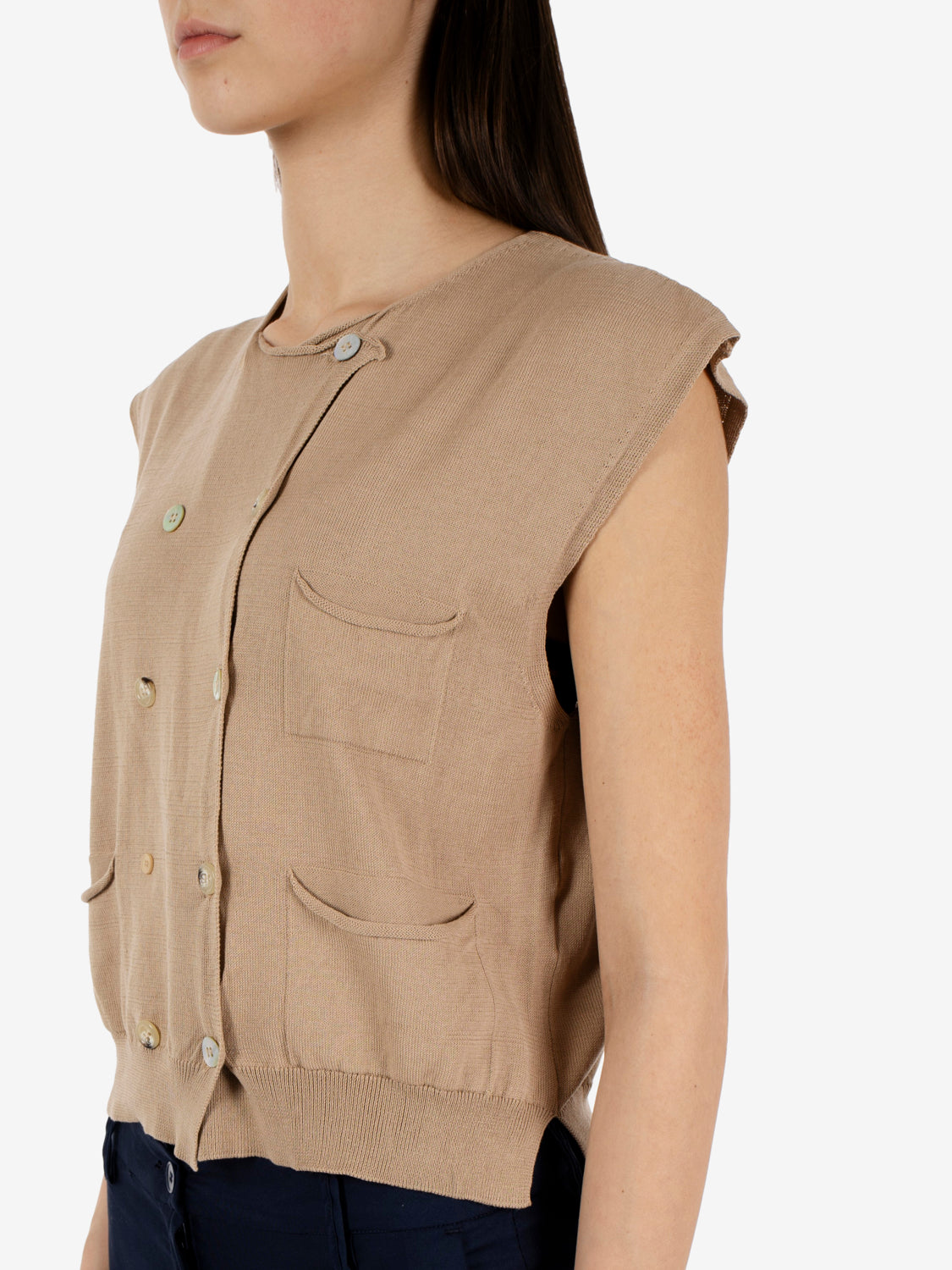 Double-breasted safari knit vest