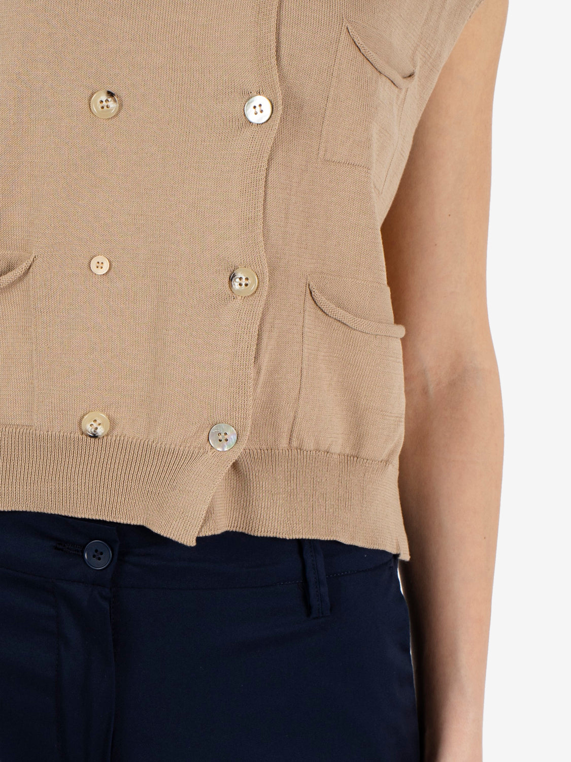 Double-breasted safari knit vest