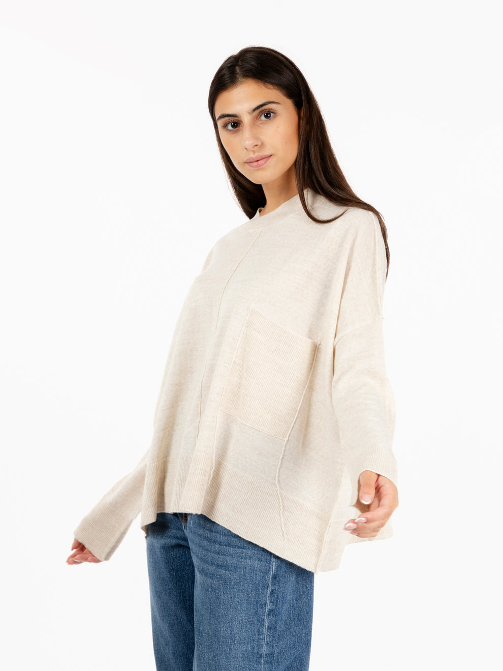 Beige pocket box sweater