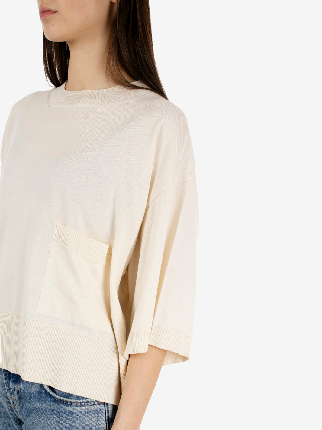 Maglia crop manica 3/4 gesso