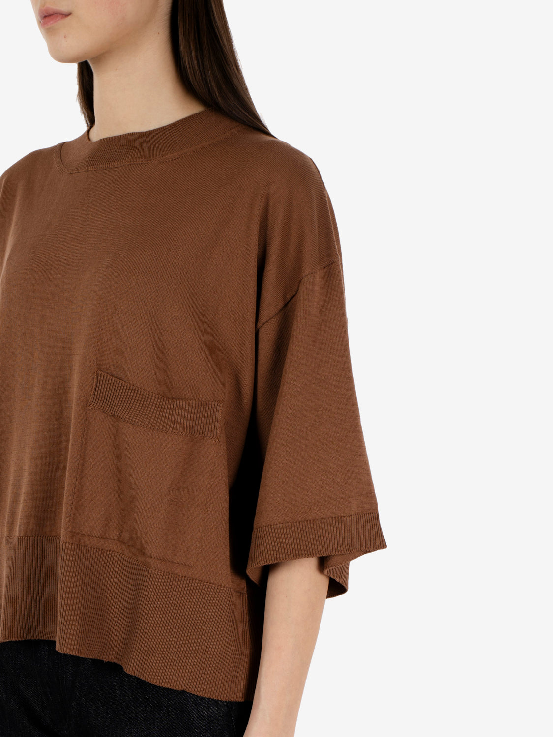 Maglia crop manica 3/4 tabacco