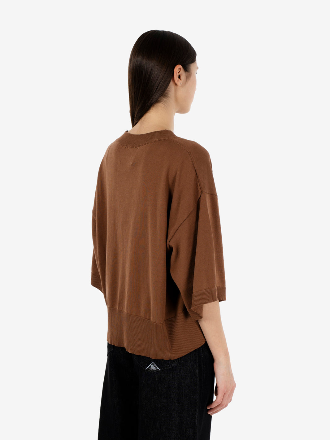 Maglia crop manica 3/4 tabacco