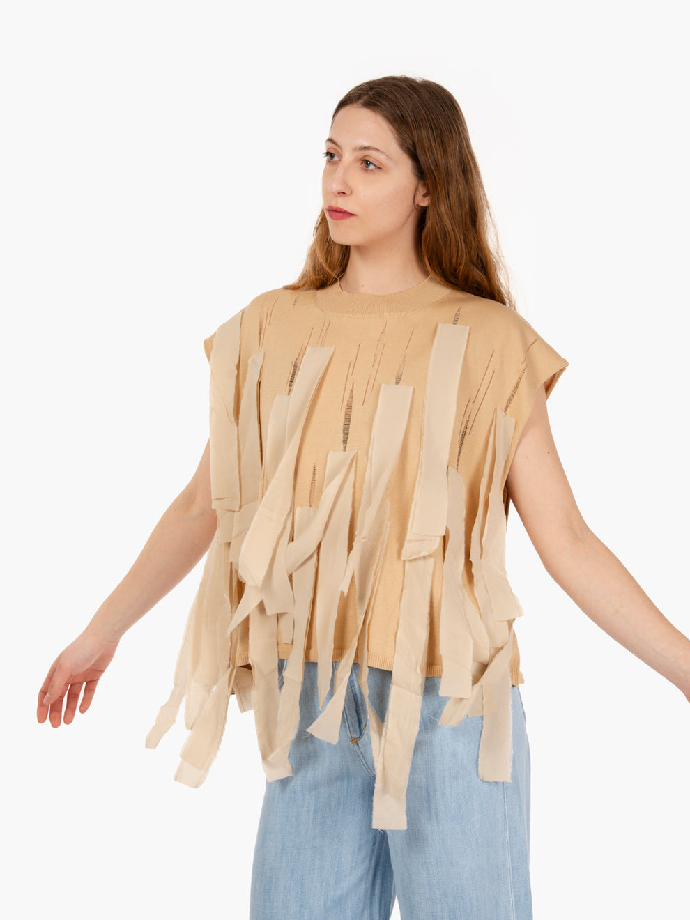 Maglia effetto used con inserti sabbia