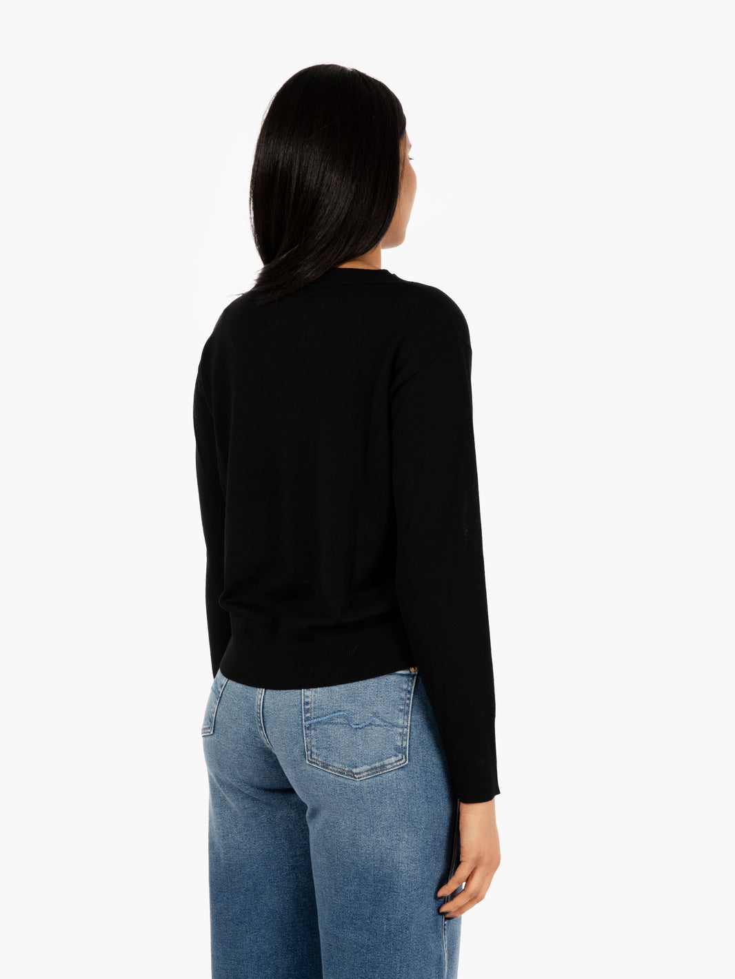 Maglia girocollo leggera in lana nera