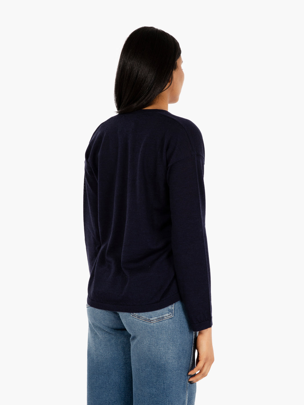 Maglia leggera con scollo a V in lana blu