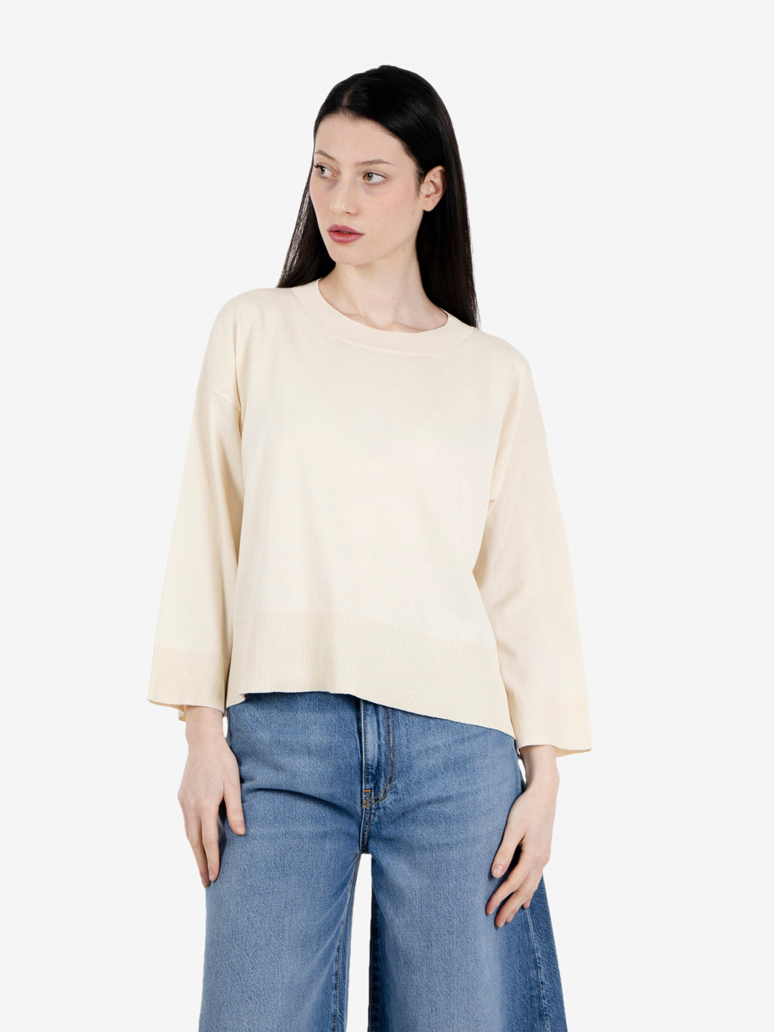 Maglione crop gesso