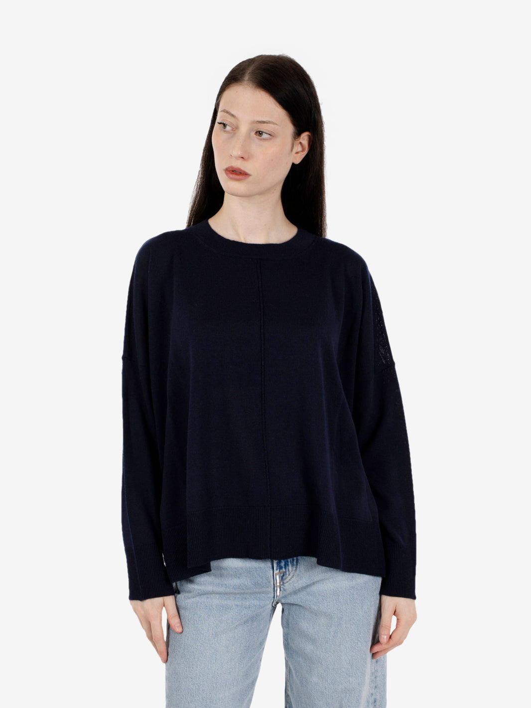 Maglione girocollo a scatola blu notte