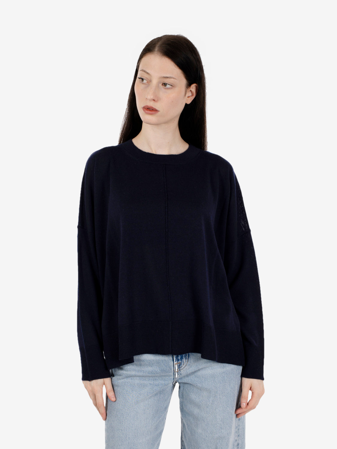 Maglione girocollo a scatola blu notte