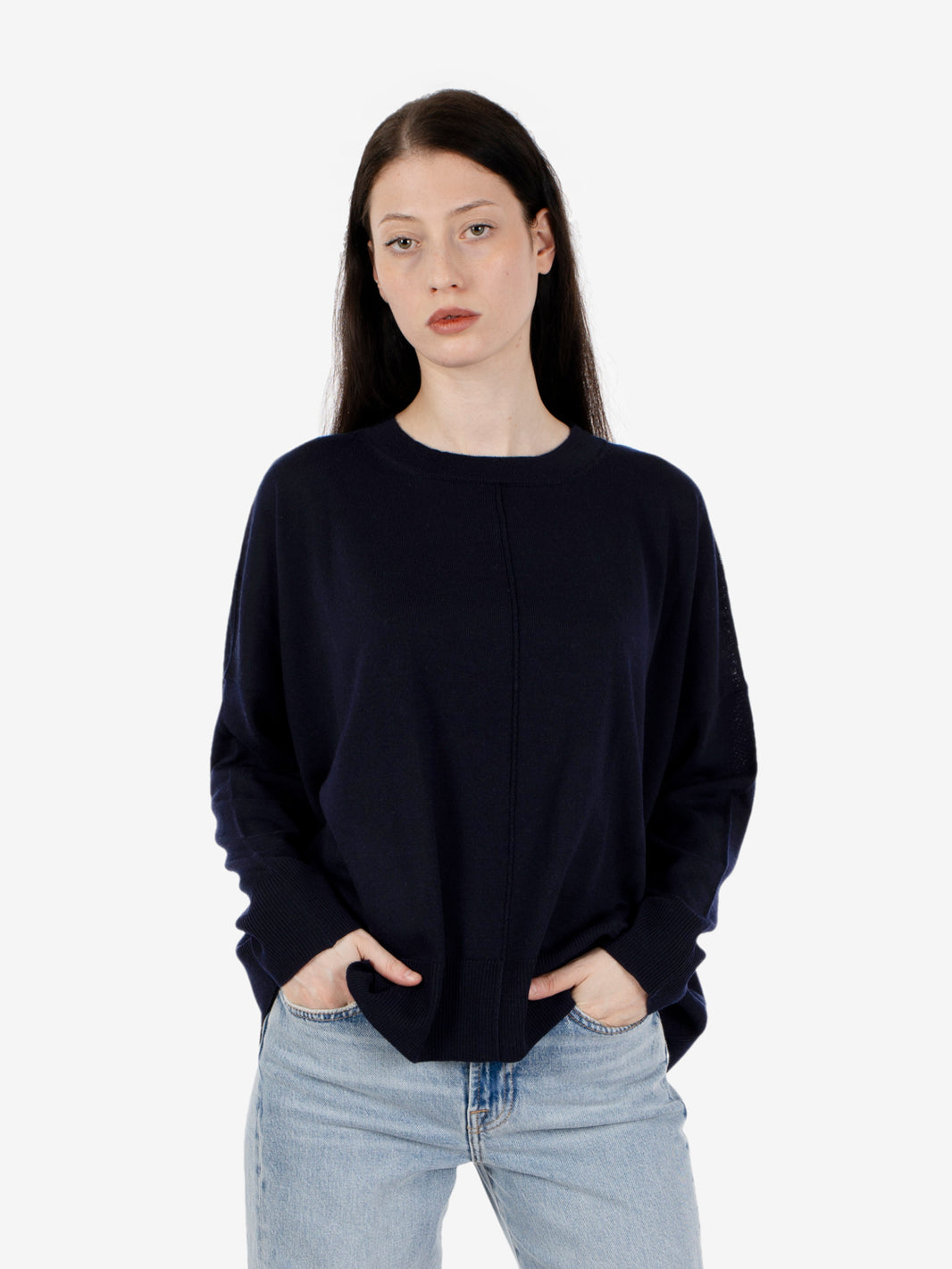 Maglione girocollo a scatola blu notte
