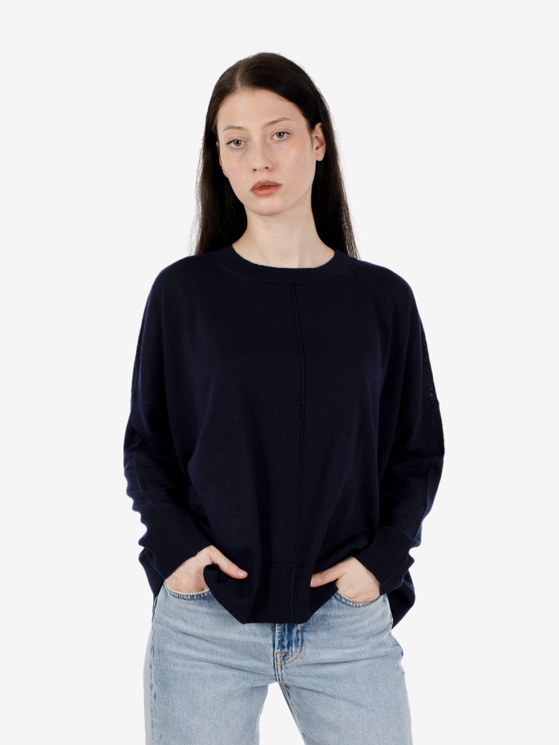 Maglione girocollo a scatola blu notte