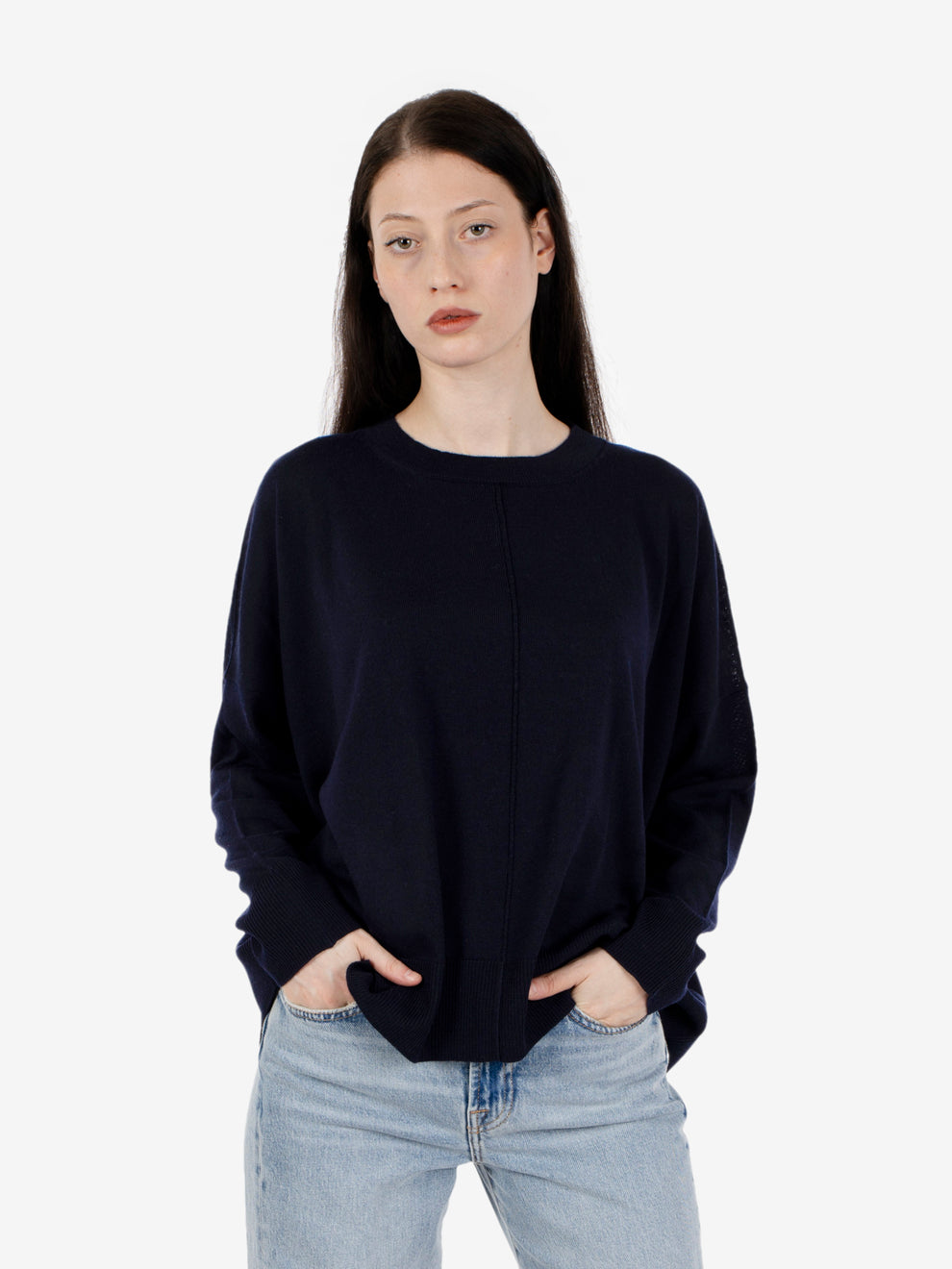Maglione girocollo a scatola blu notte