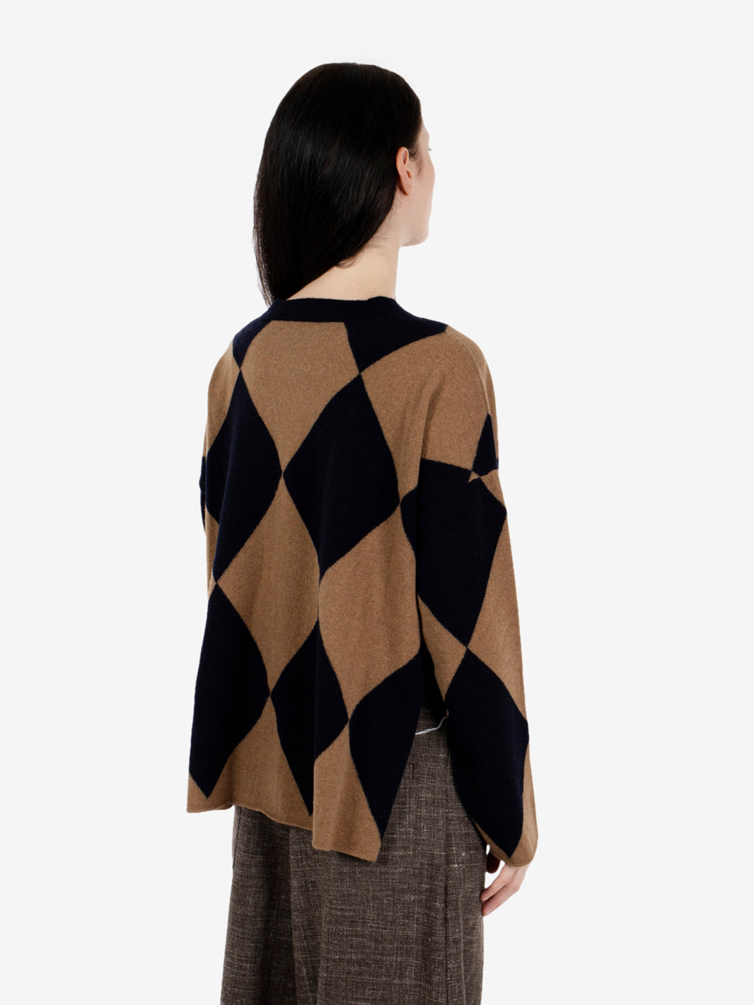 Maglione girocollo rombi cannella / blu