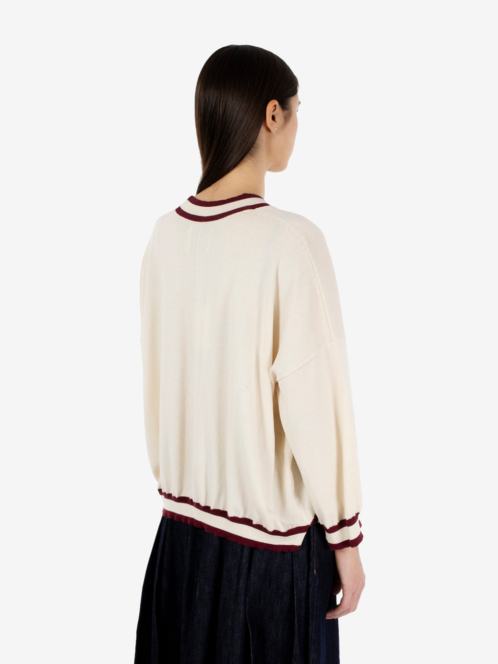 Maglione scollo V gesso / bordeaux