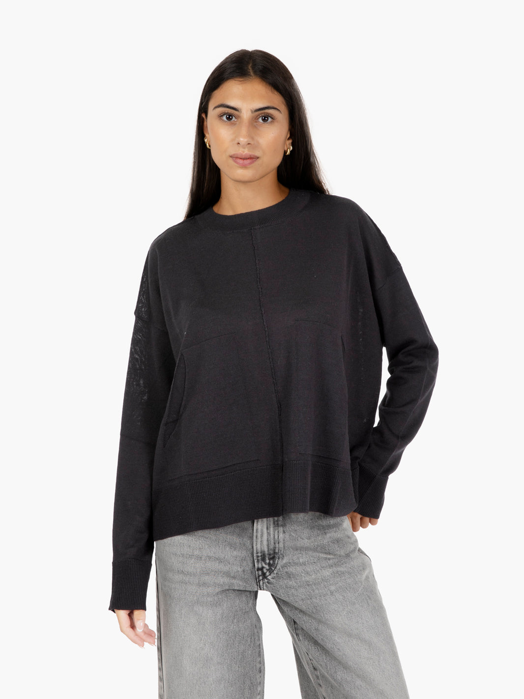 Pull in lana con tasche nero