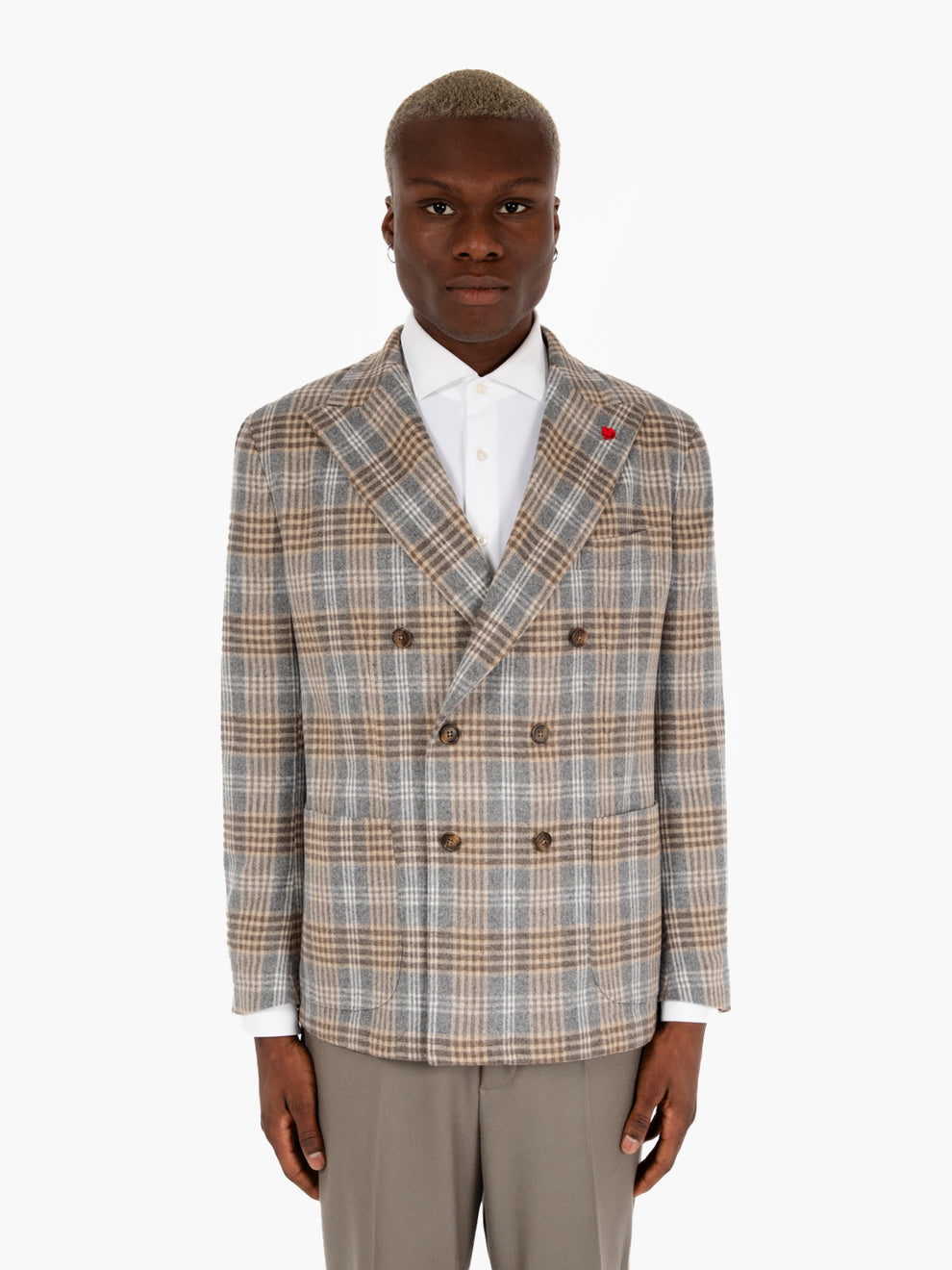 Blazer doppiopetto fantasia check grigio
