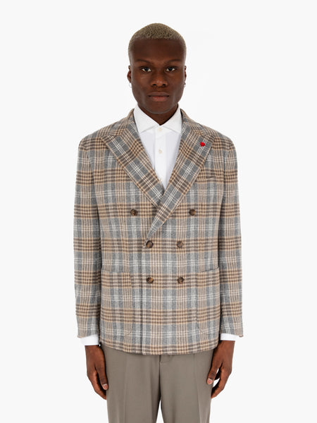 Blazer doppiopetto fantasia check grigio