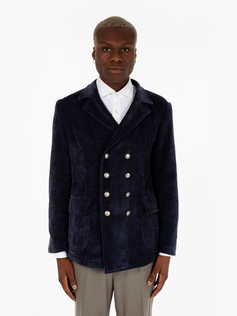 JERRY KEY - Blazer doppiopetto in velluto blu navy