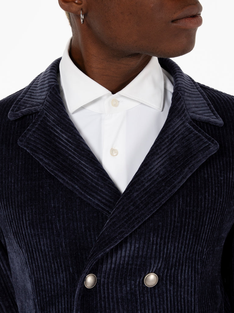 JERRY KEY - Blazer doppiopetto in velluto blu navy