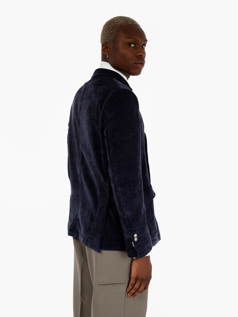 JERRY KEY - Blazer doppiopetto in velluto blu navy