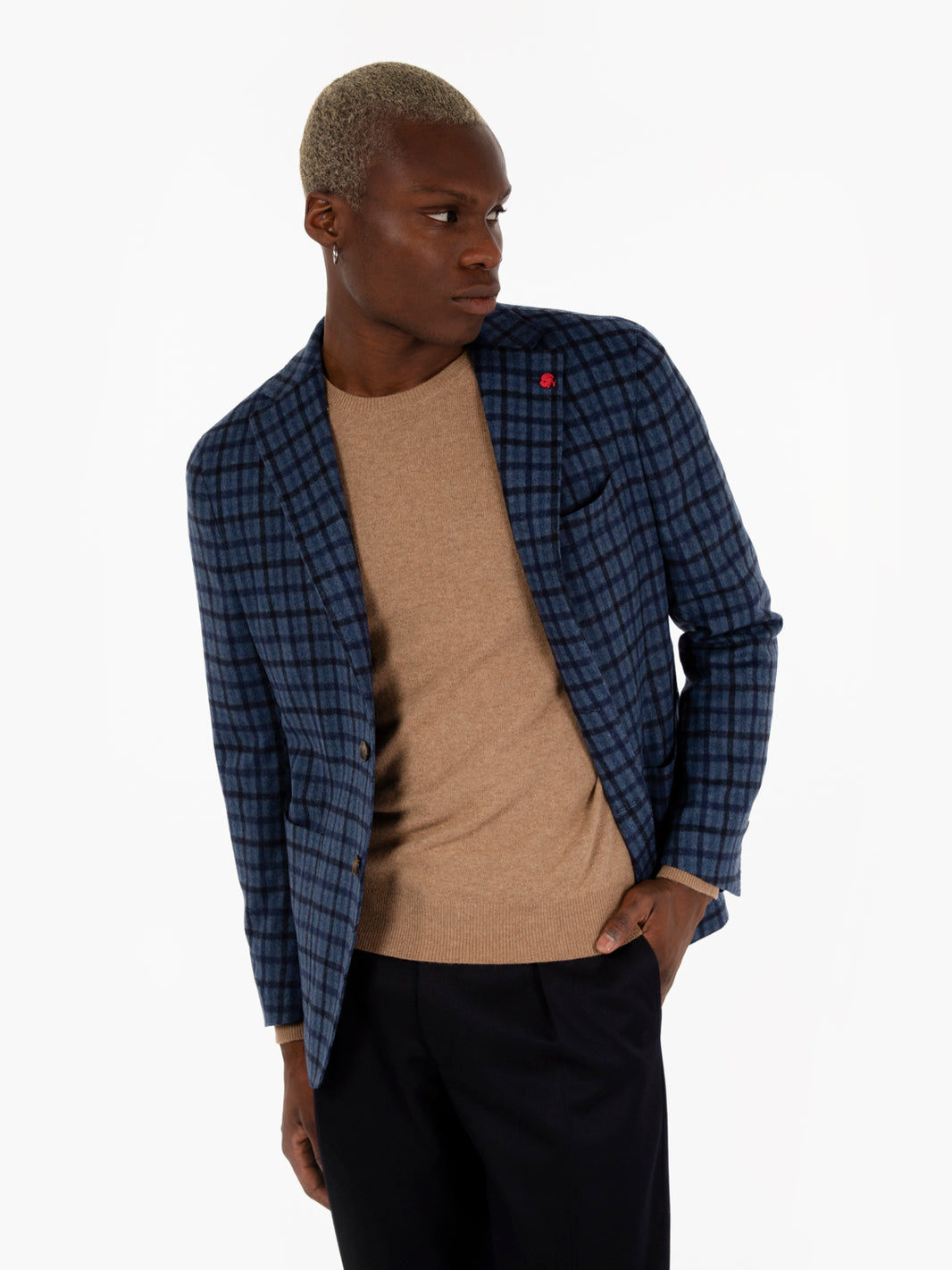 Blazer monopetto check blu avion