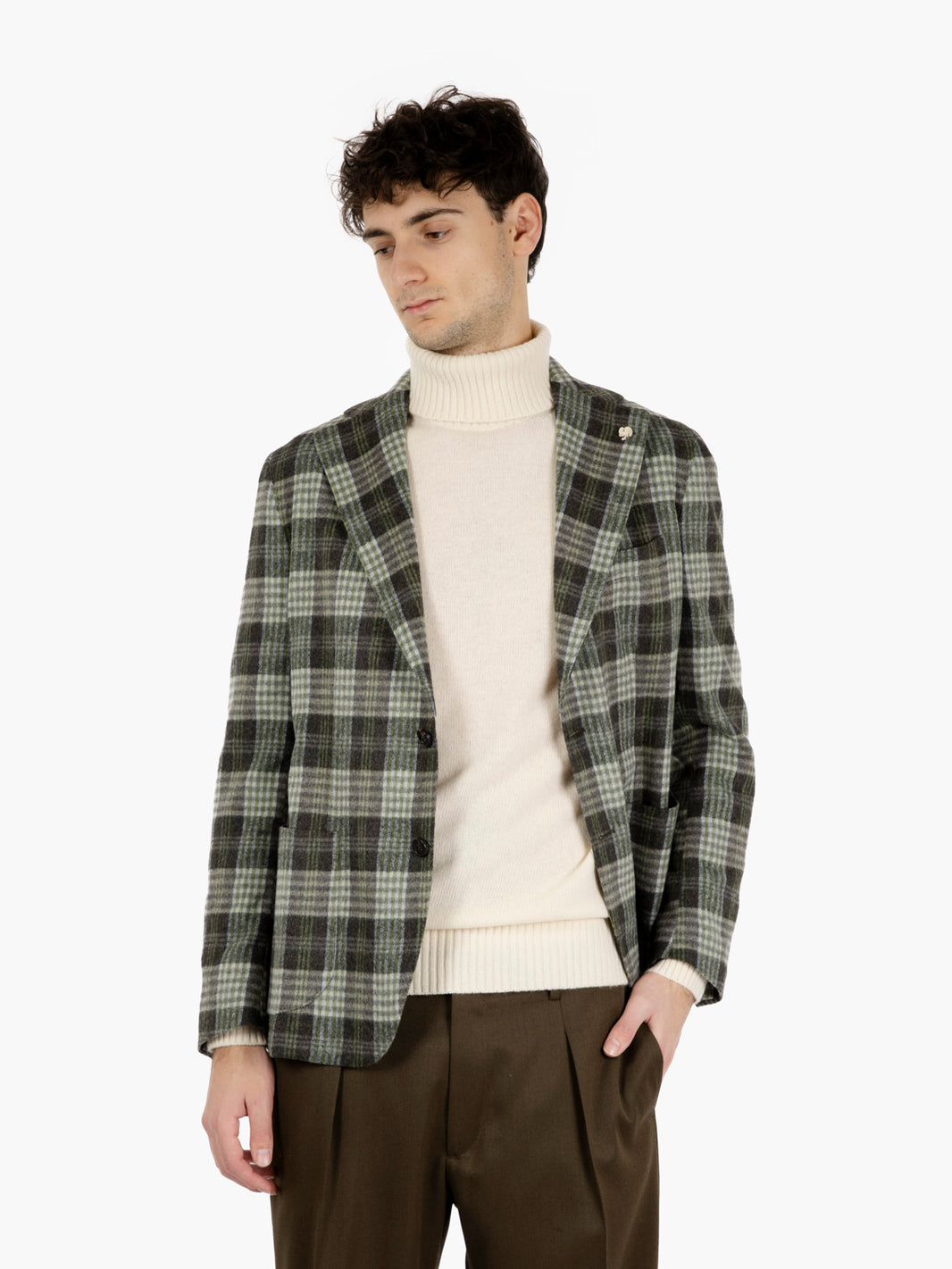 Blazer monopetto fantasia check verde