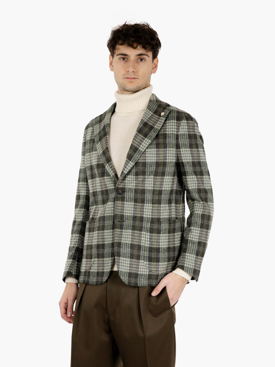 Blazer monopetto fantasia check verde