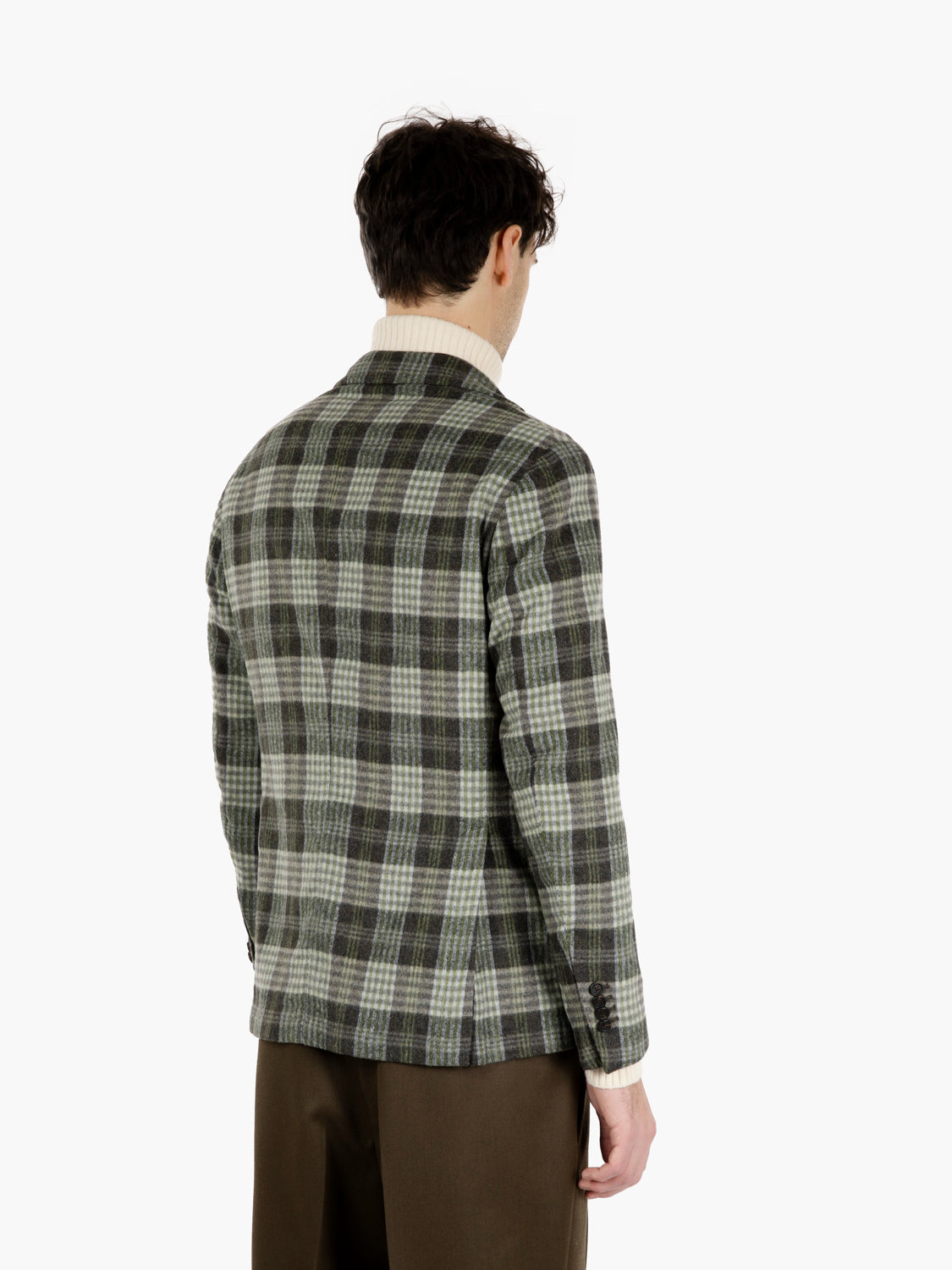 Blazer monopetto fantasia check verde