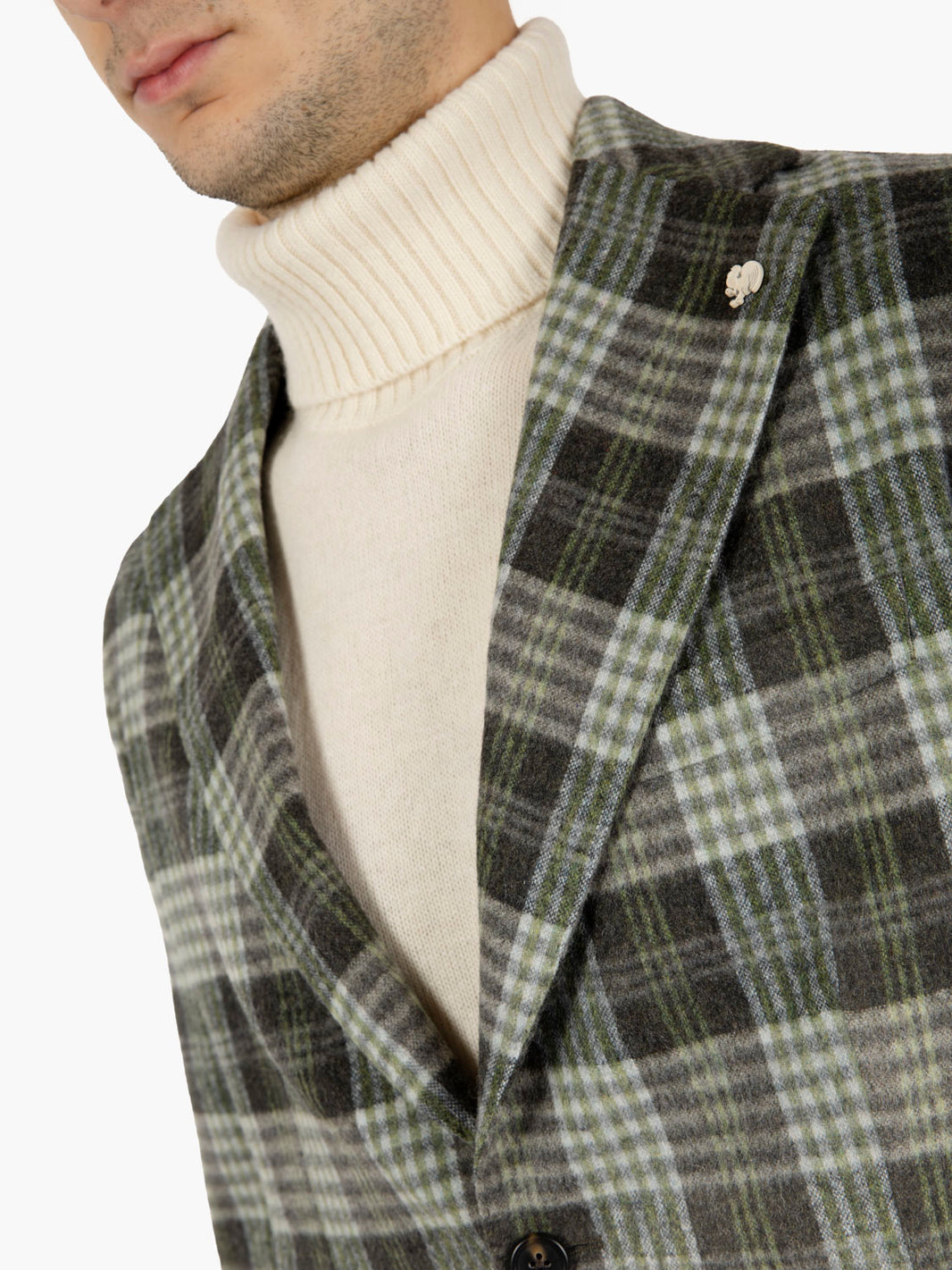 Blazer monopetto fantasia check verde